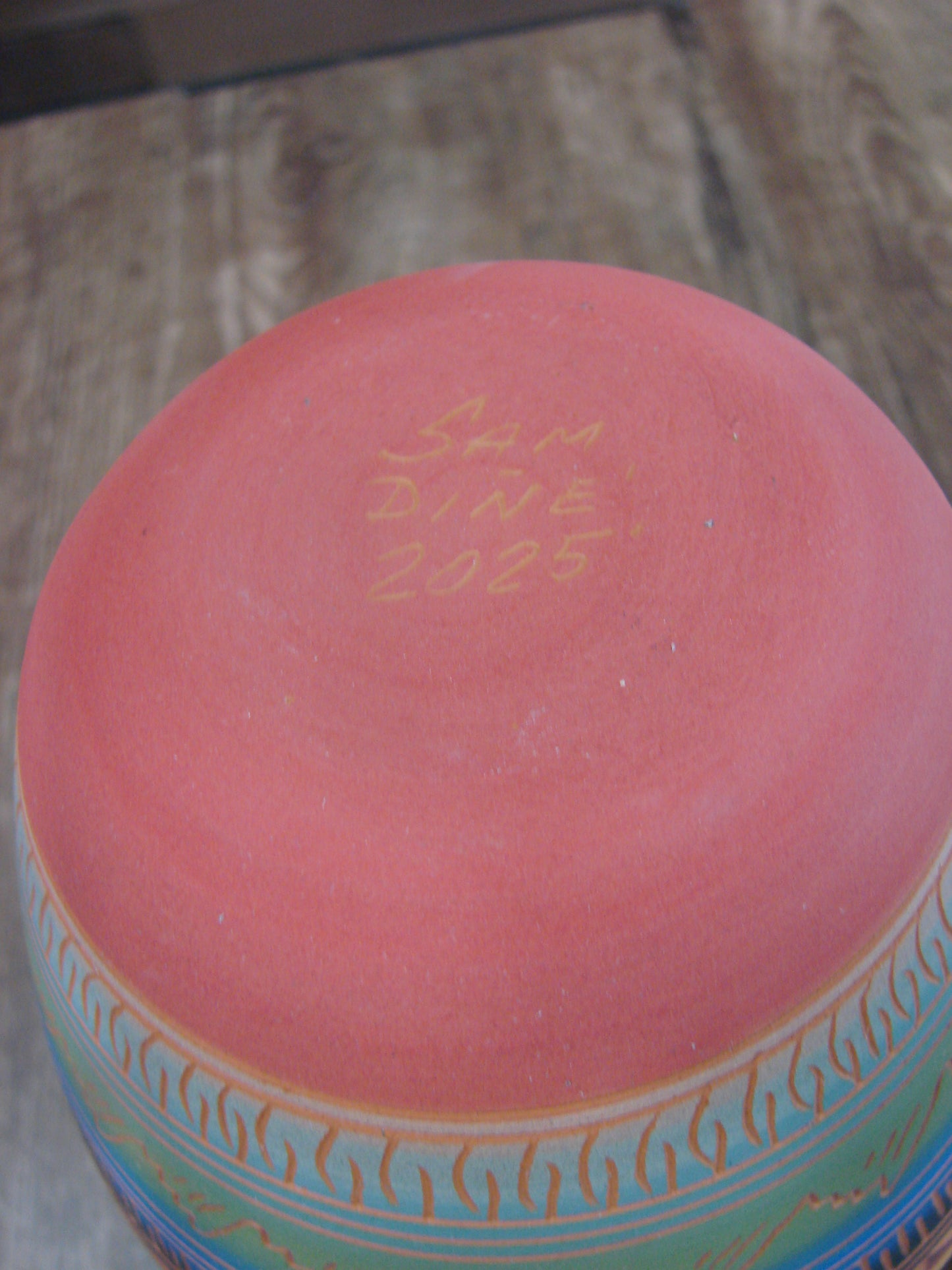 Native American Navajo Hand Etched & Hand Painted Pottery - SAM