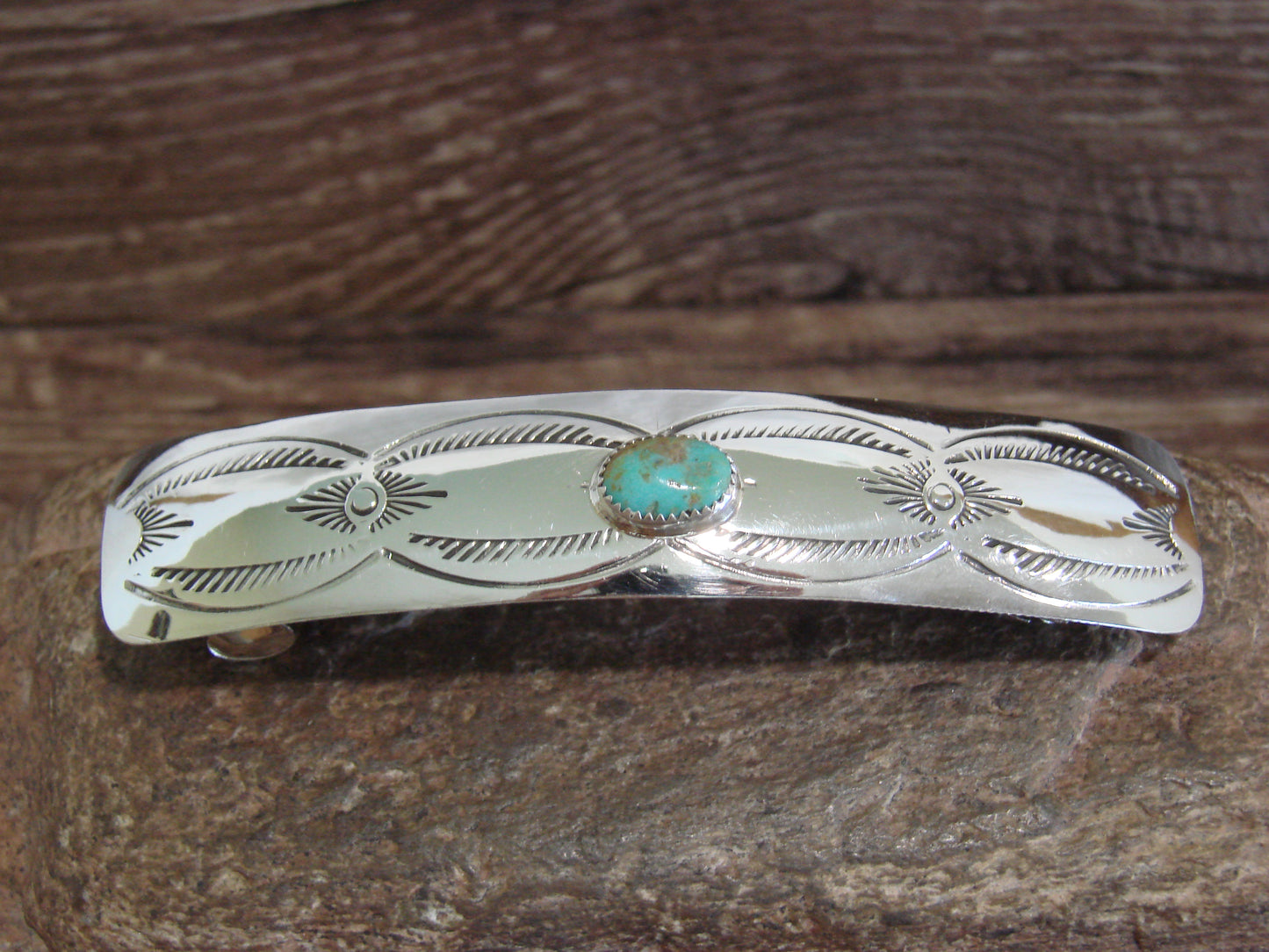 Native American Sterling Silver & Turquoise Hair Barrette by Begay