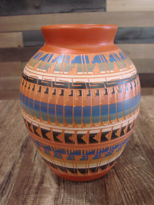 Native American Navajo Hand Etched & Hand Painted Pottery - EG