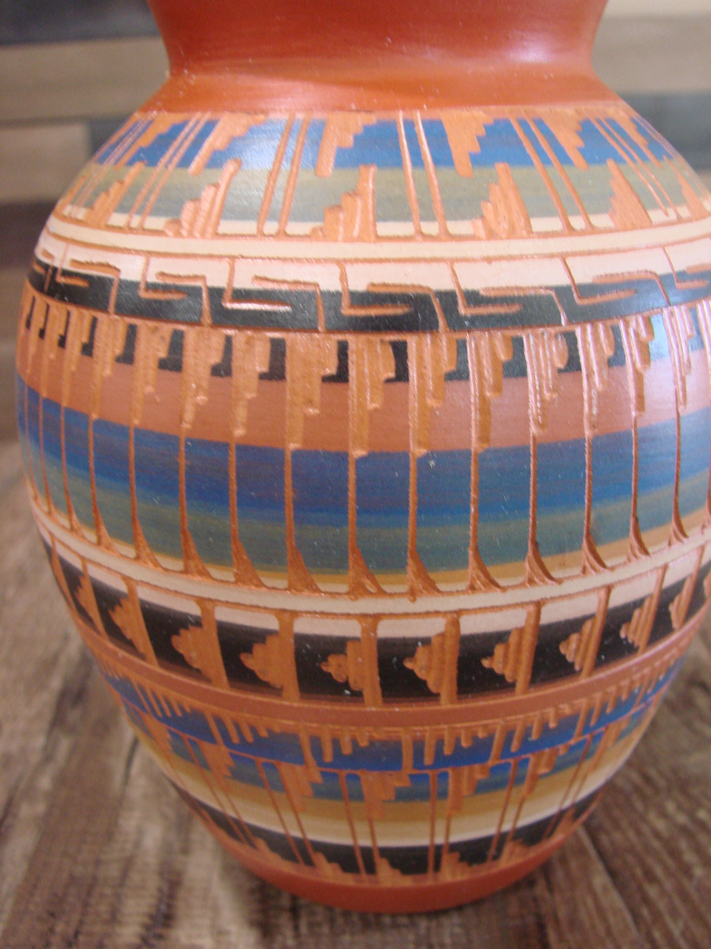 Native American Navajo Hand Etched & Hand Painted Pottery - EG