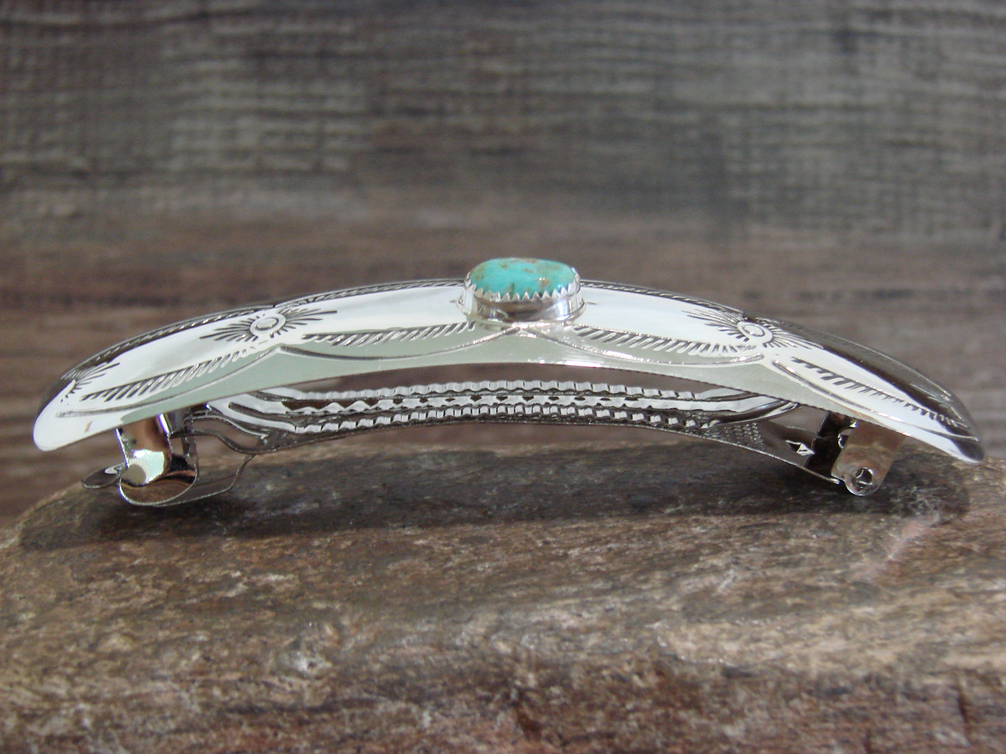 Native American Sterling Silver & Turquoise Hair Barrette by Begay