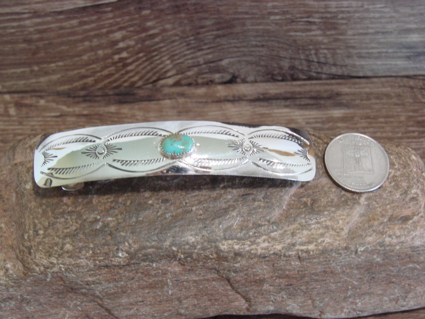 Native American Sterling Silver & Turquoise Hair Barrette by Begay