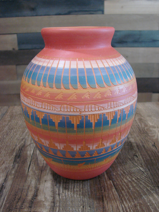 Native American Navajo Hand Etched & Hand Painted Pottery - EG