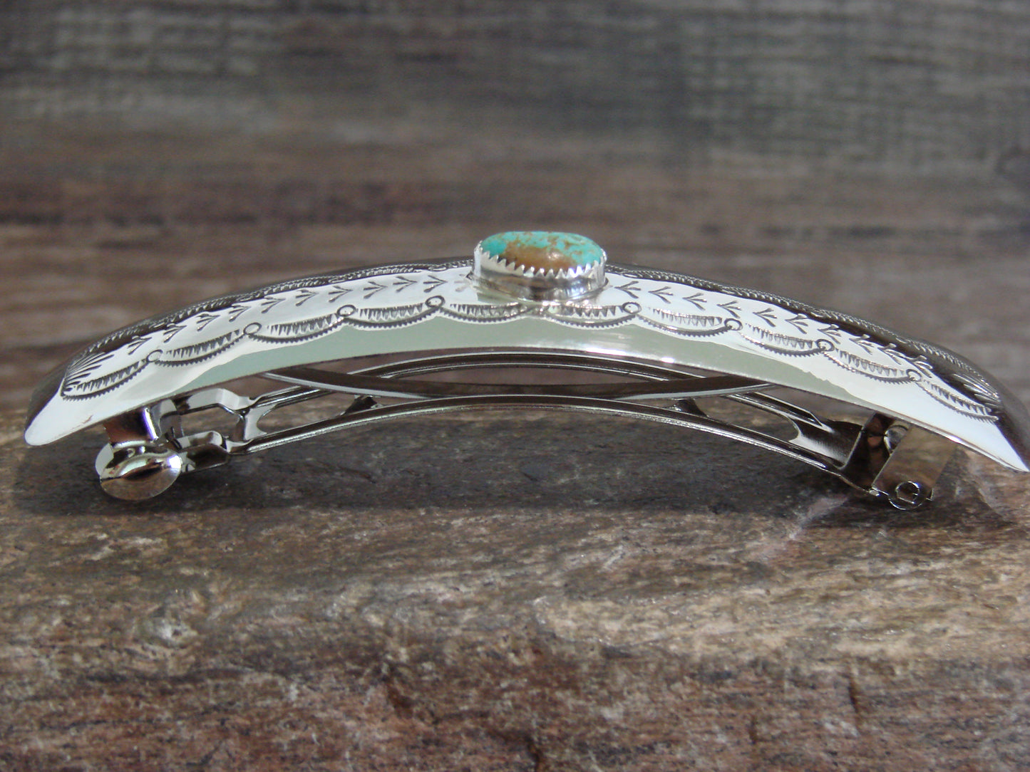Native American Sterling Silver & Turquoise Hair Barrette by Begay