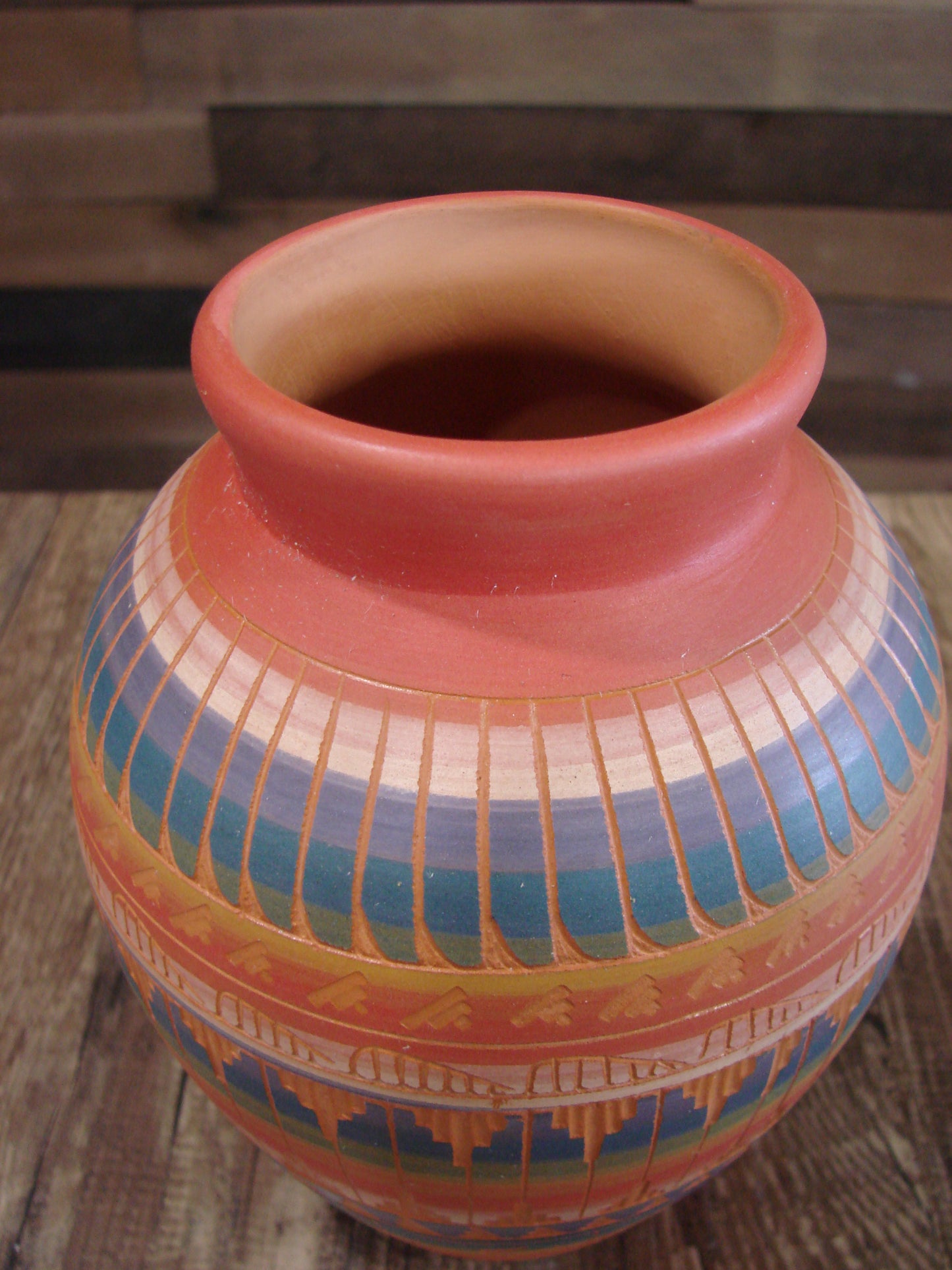 Native American Navajo Hand Etched & Hand Painted Pottery - EG