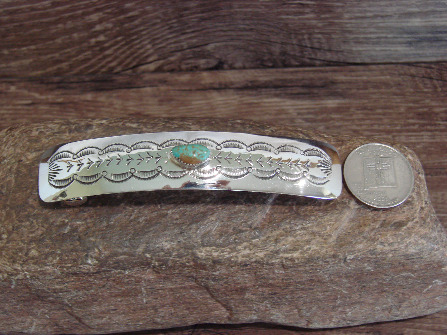 Native American Sterling Silver & Turquoise Hair Barrette by Begay