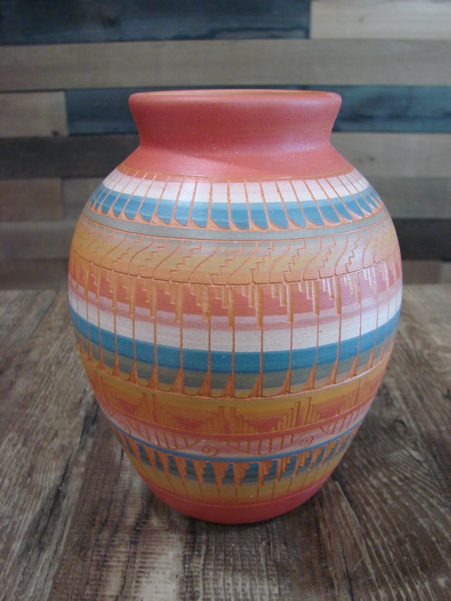 Native American Navajo Hand Etched & Hand Painted Pottery - EG
