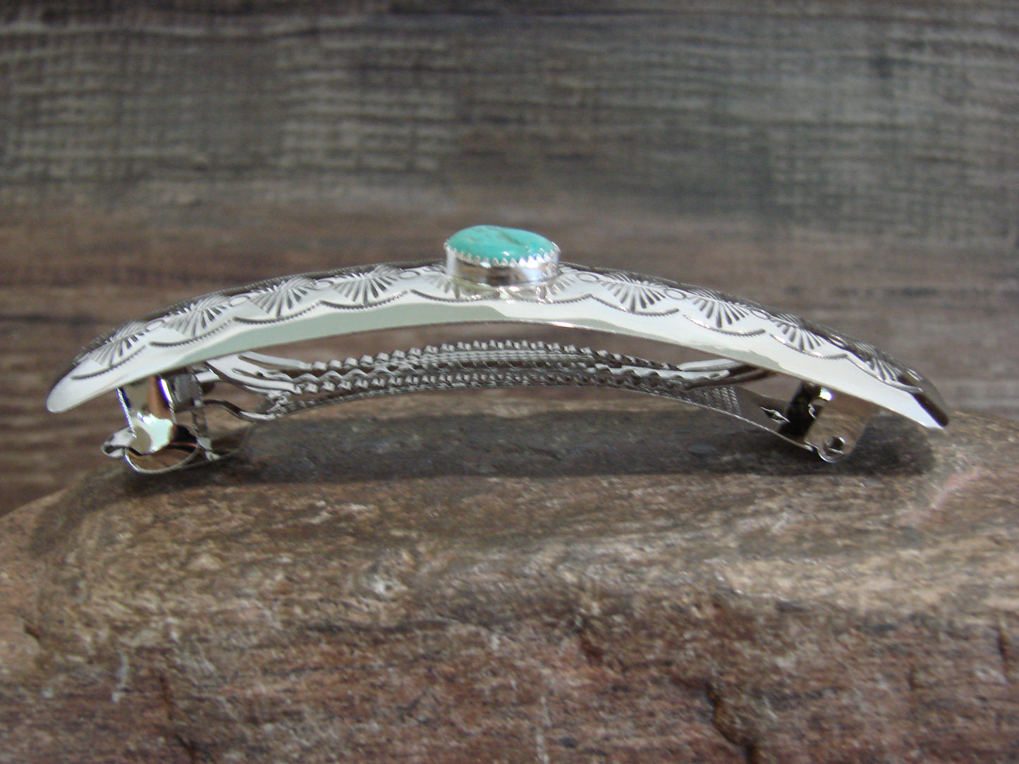 Native American Sterling Silver & Turquoise Hair Barrette by Begay