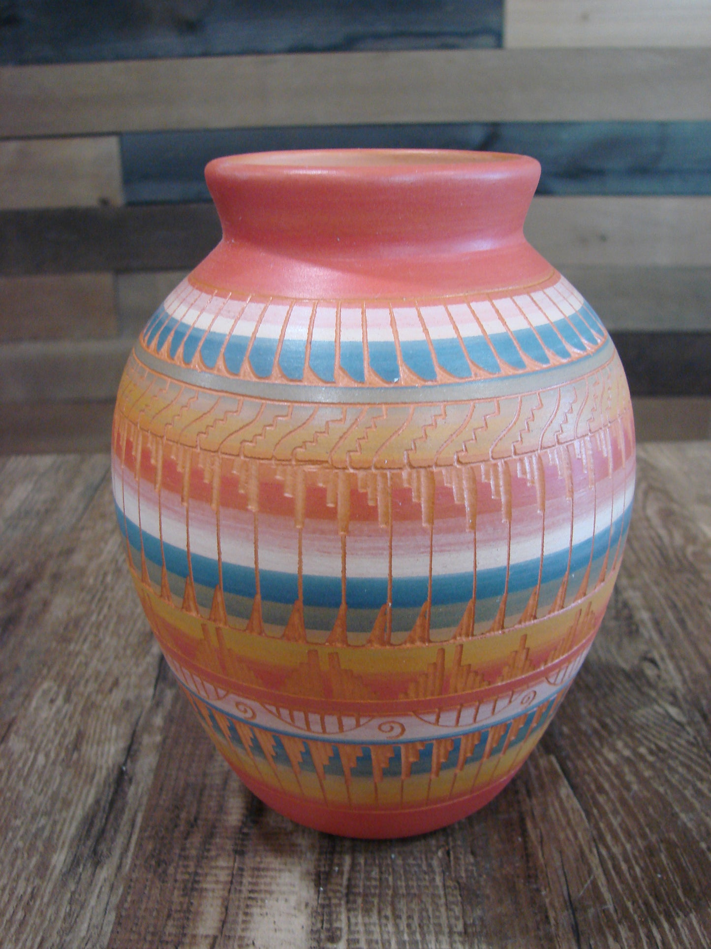 Native American Navajo Hand Etched & Hand Painted Pottery - EG