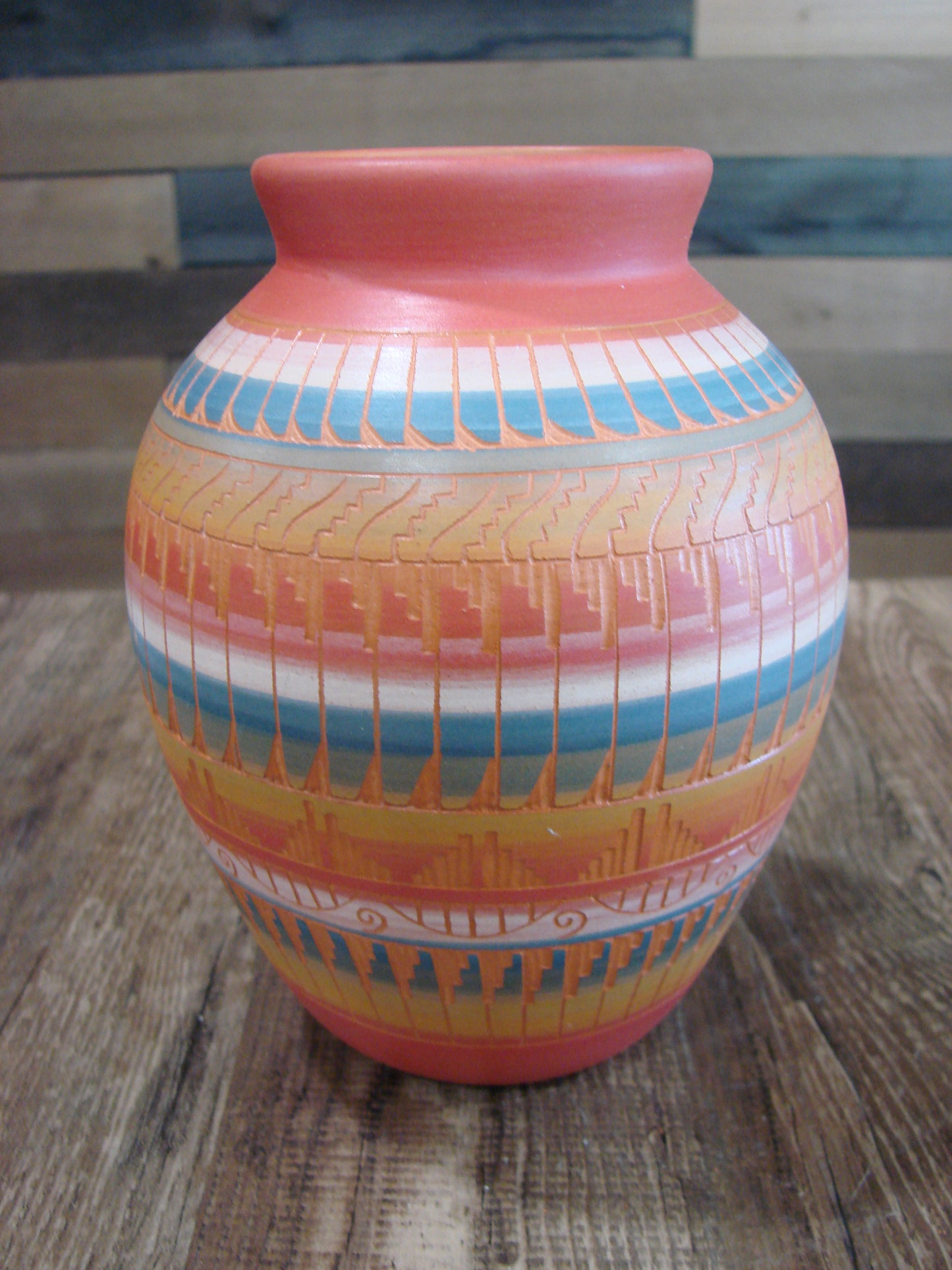 Native American Navajo Hand Etched & Hand Painted Pottery - EG