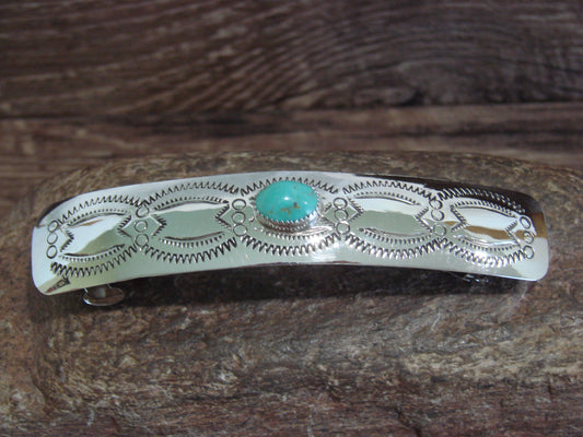 Native American Sterling Silver & Turquoise Hair Barrette by Begay