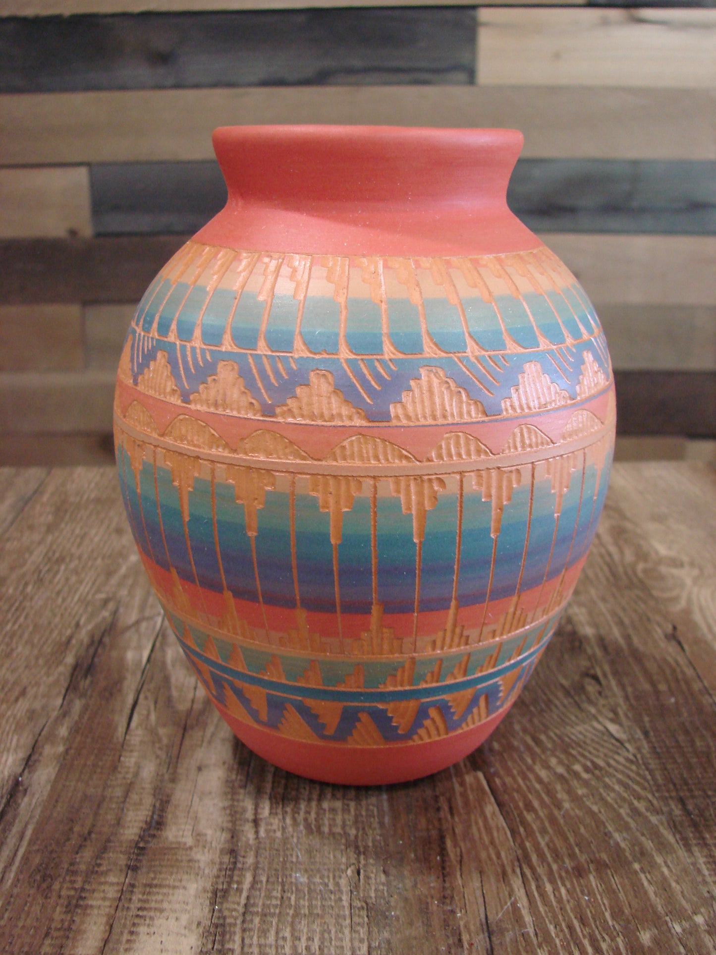 Native American Navajo Hand Etched & Hand Painted Pottery - EG