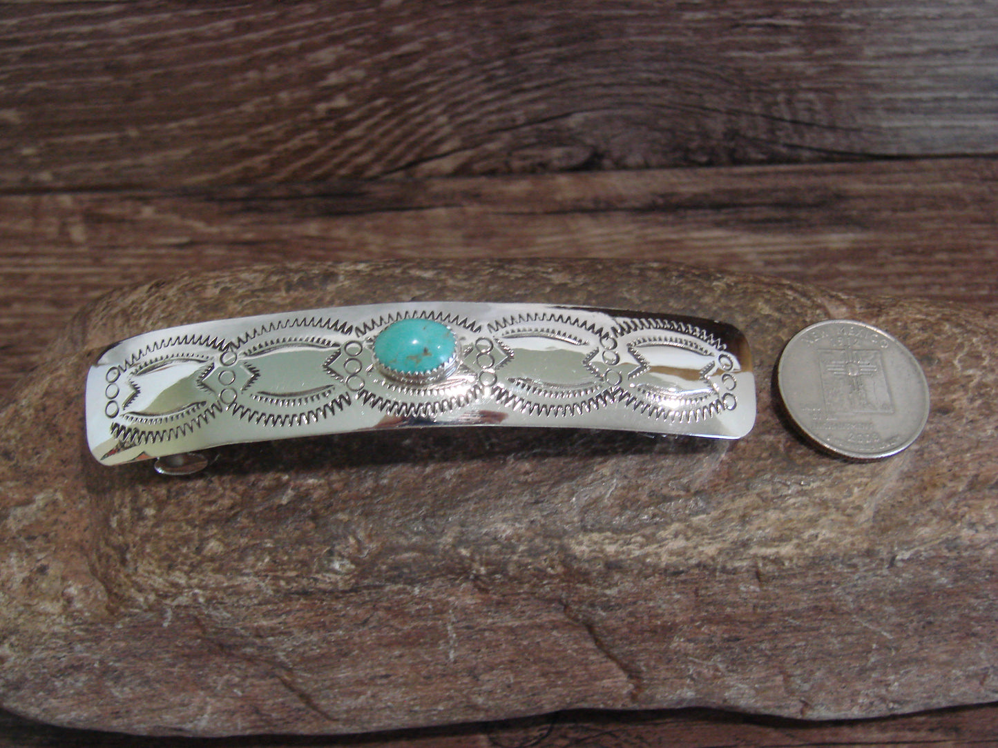 Native American Sterling Silver & Turquoise Hair Barrette by Begay