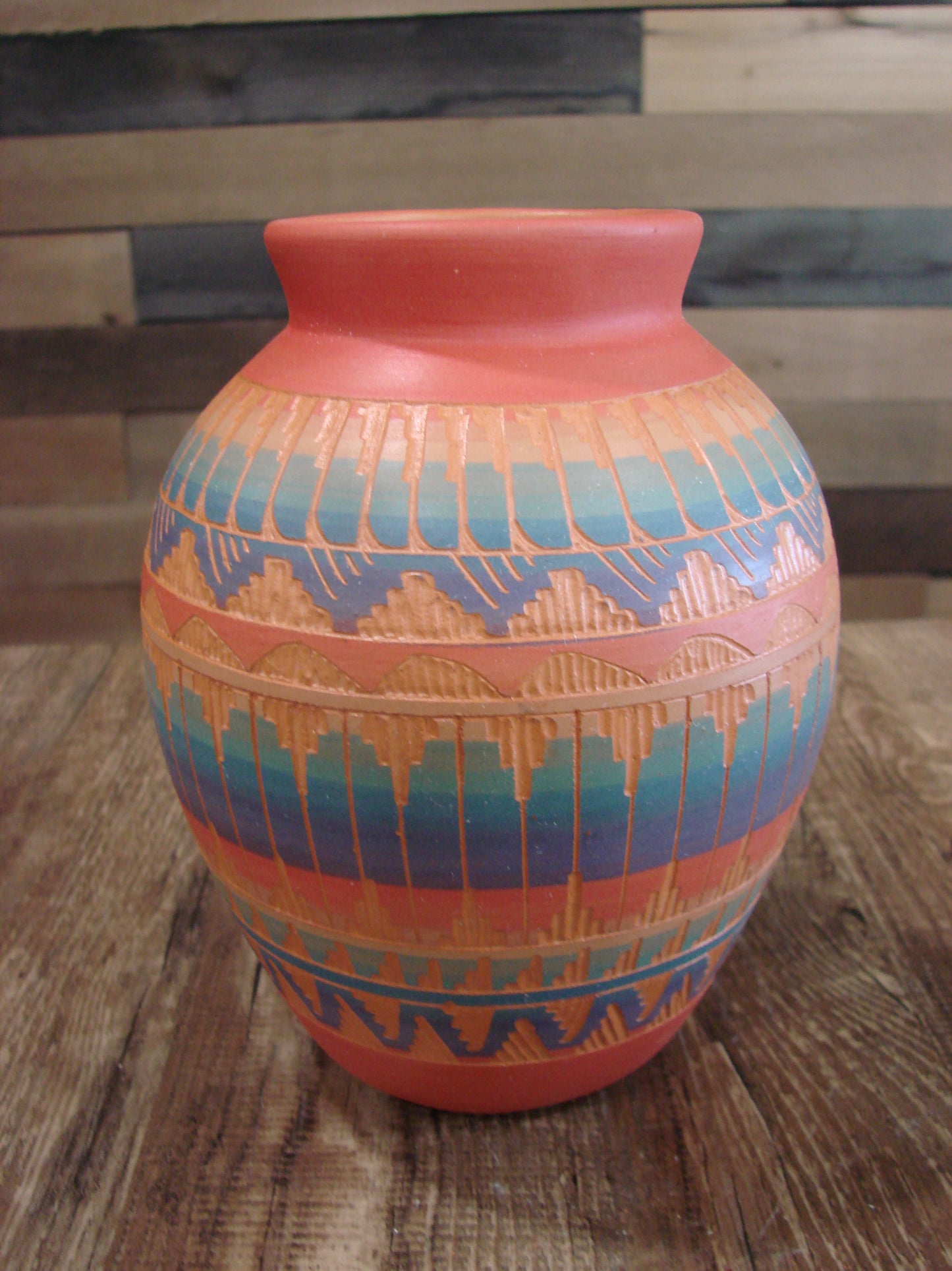 Native American Navajo Hand Etched & Hand Painted Pottery - EG