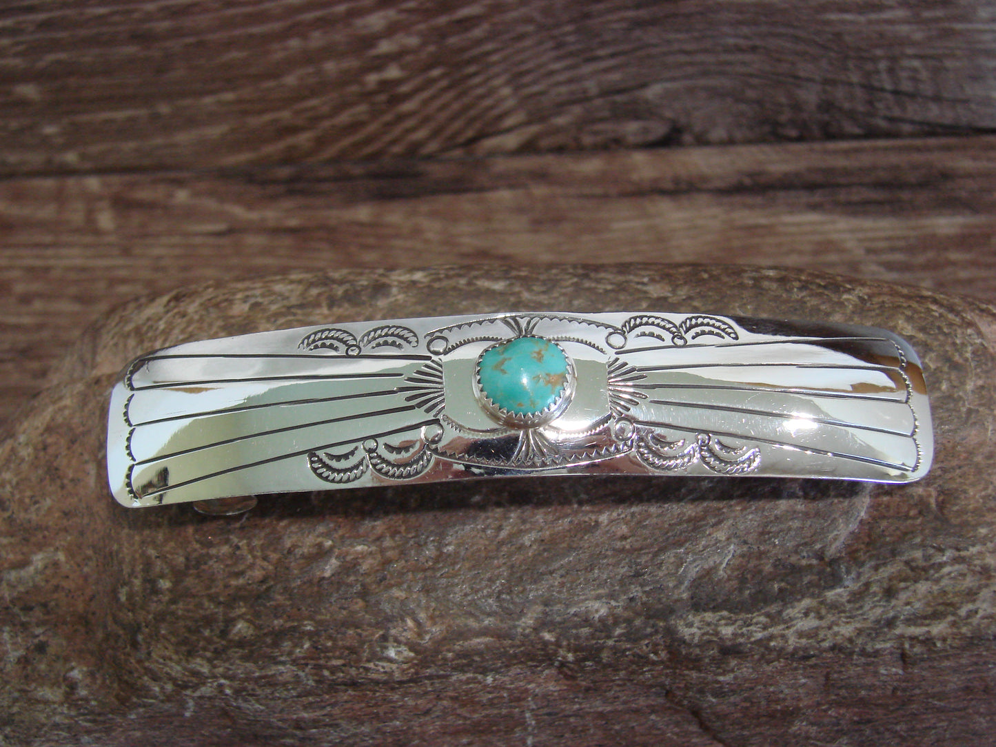 Native American Sterling Silver & Turquoise Hair Barrette by Begay
