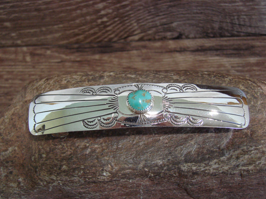 Native American Sterling Silver & Turquoise Hair Barrette by Begay