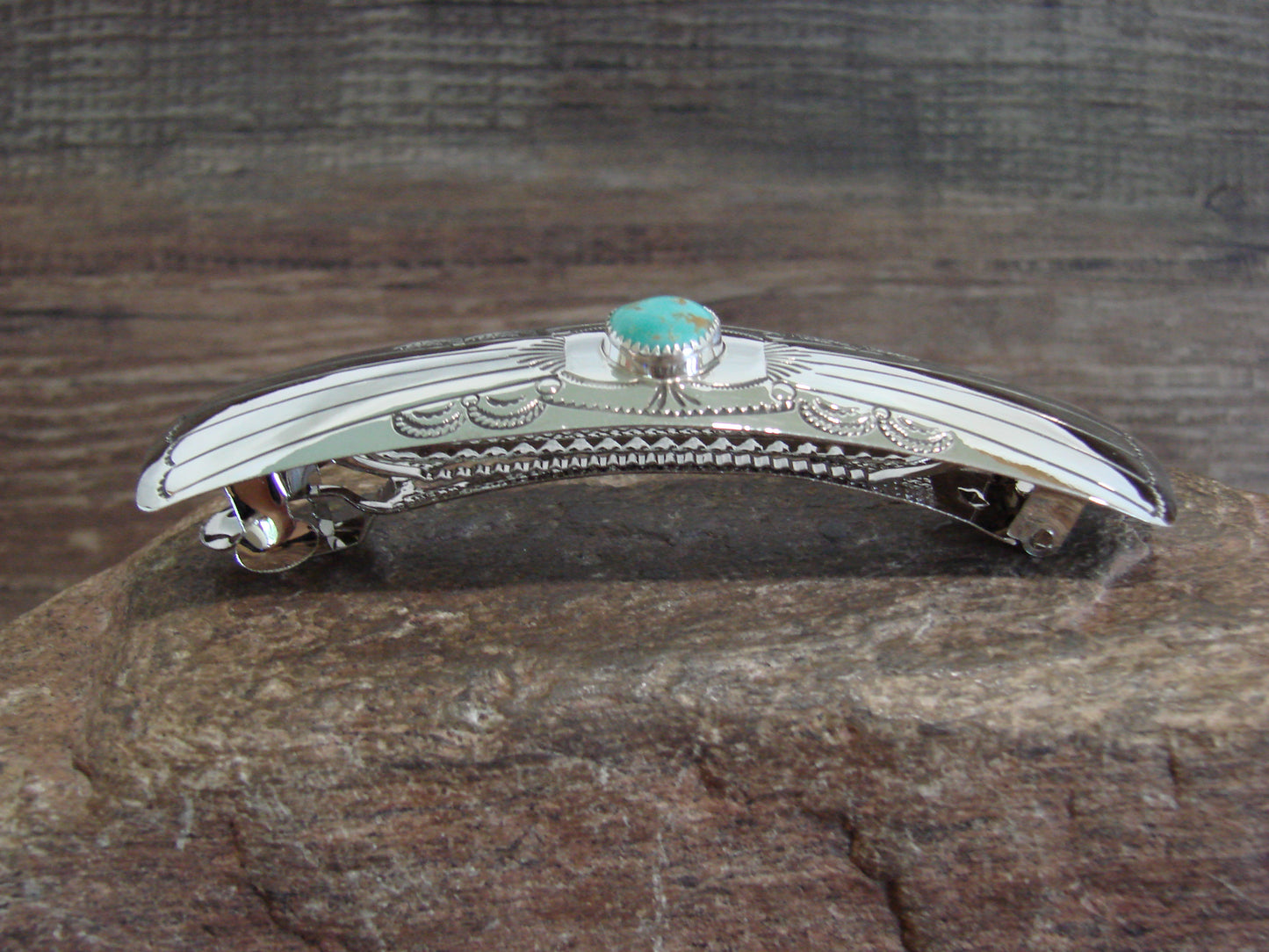 Native American Sterling Silver & Turquoise Hair Barrette by Begay