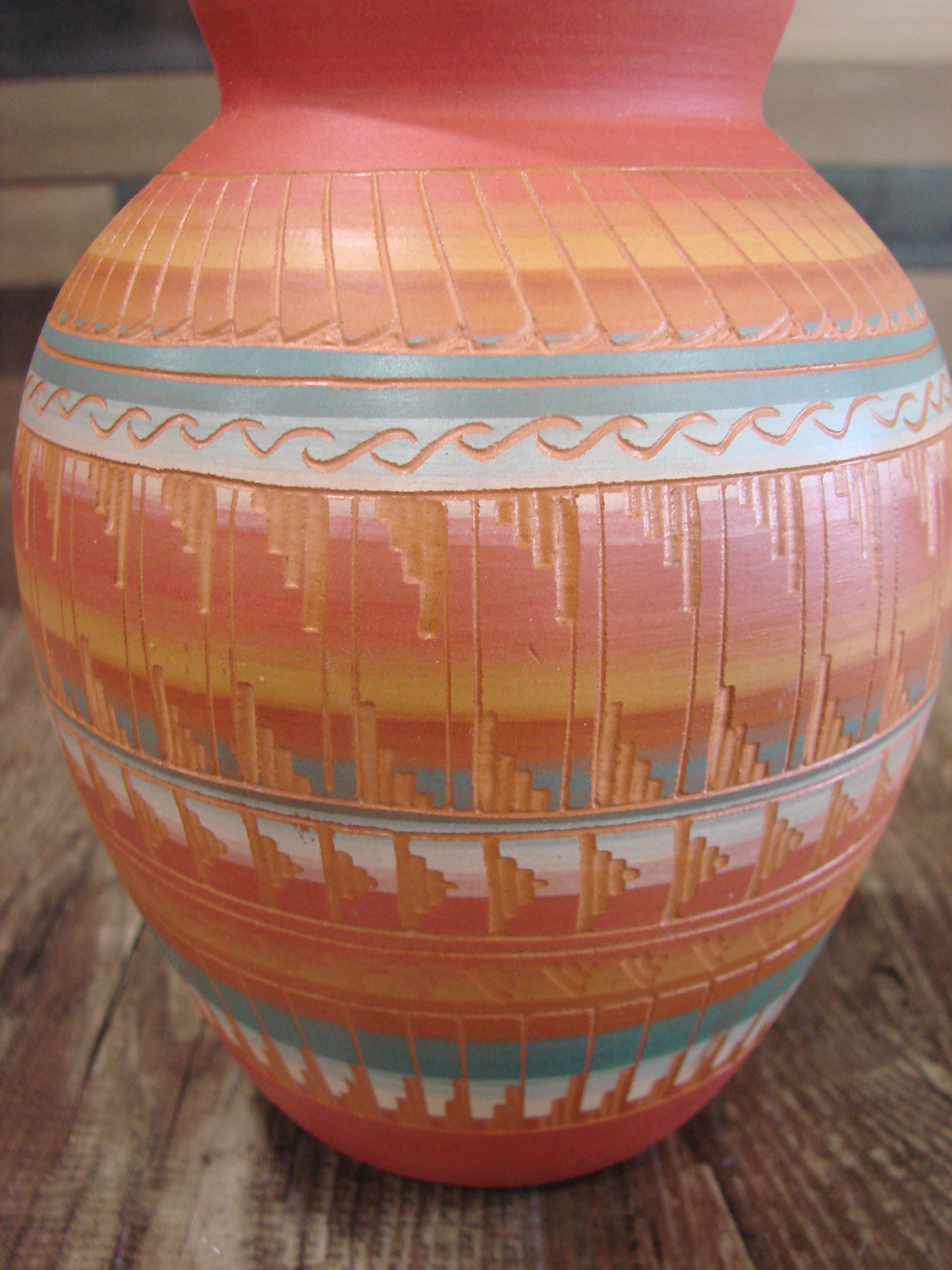 Native American Navajo Hand Etched & Hand Painted Pottery - EG