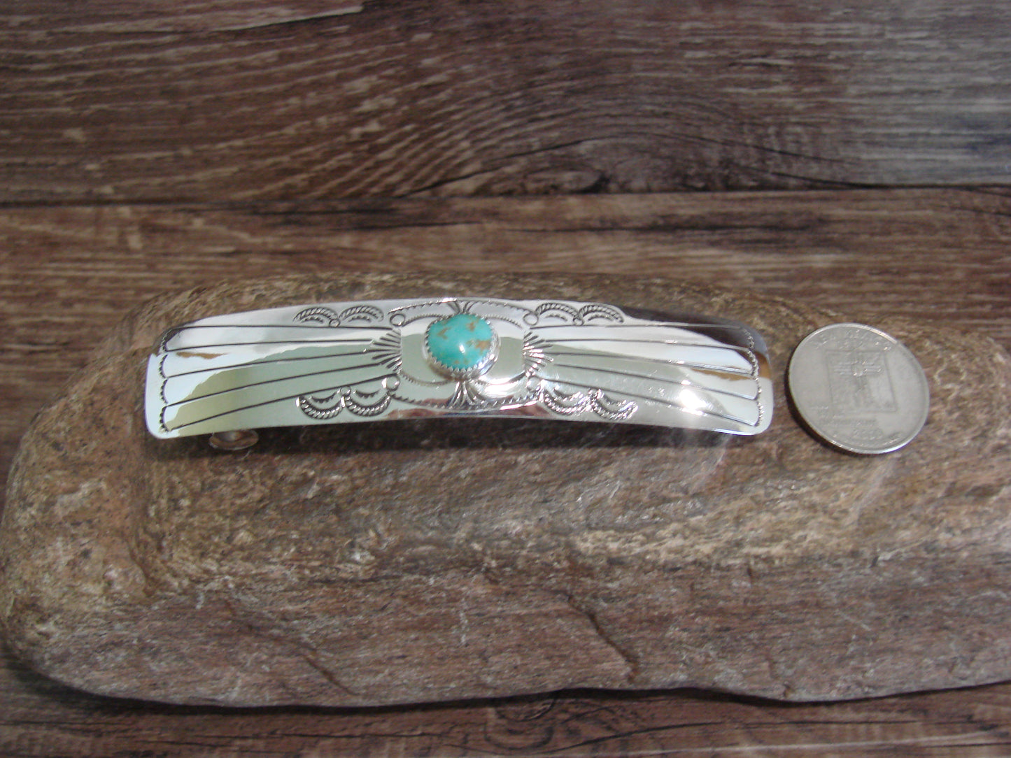 Native American Sterling Silver & Turquoise Hair Barrette by Begay