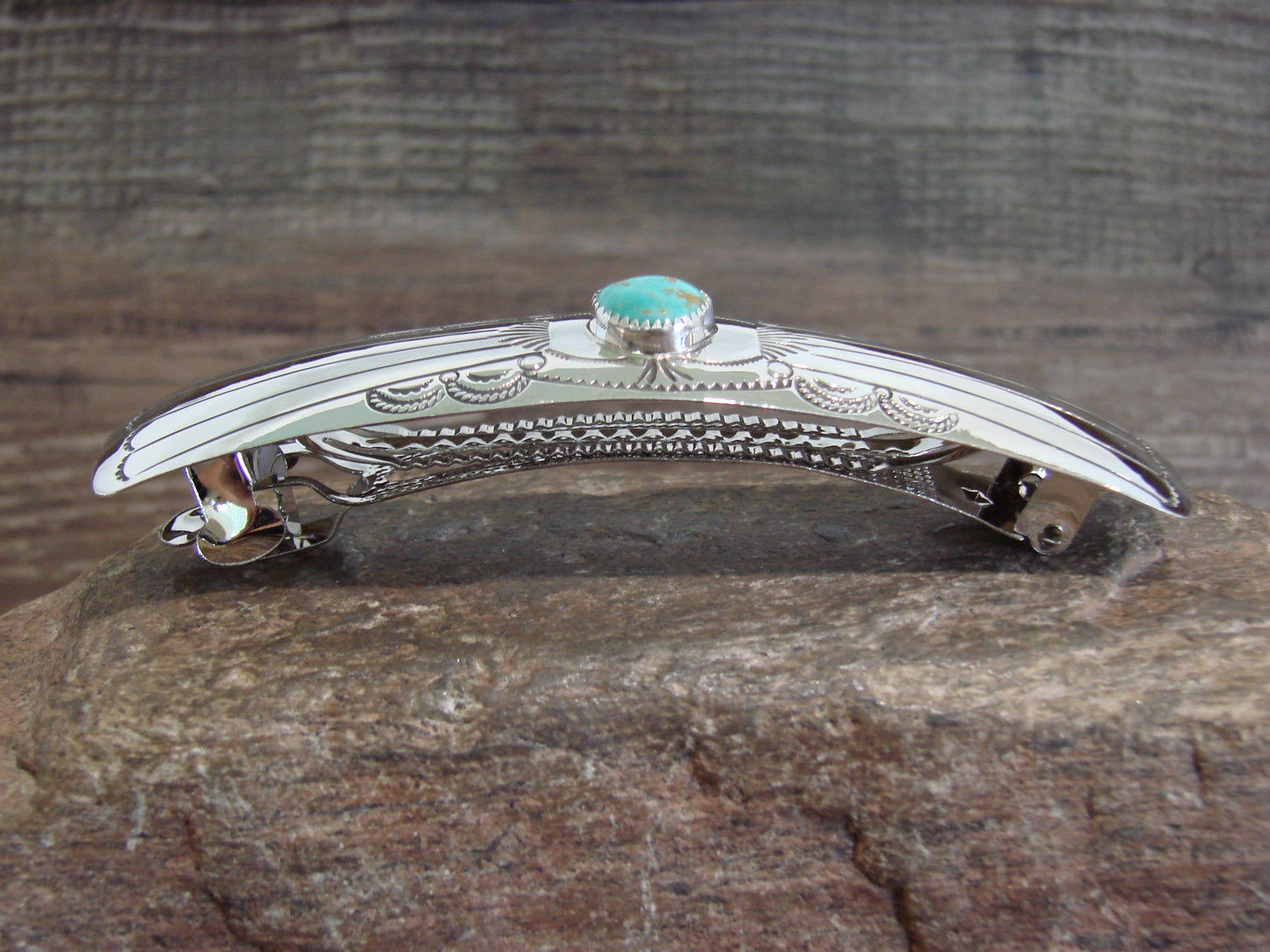 Native American Sterling Silver & Turquoise Hair Barrette by Begay