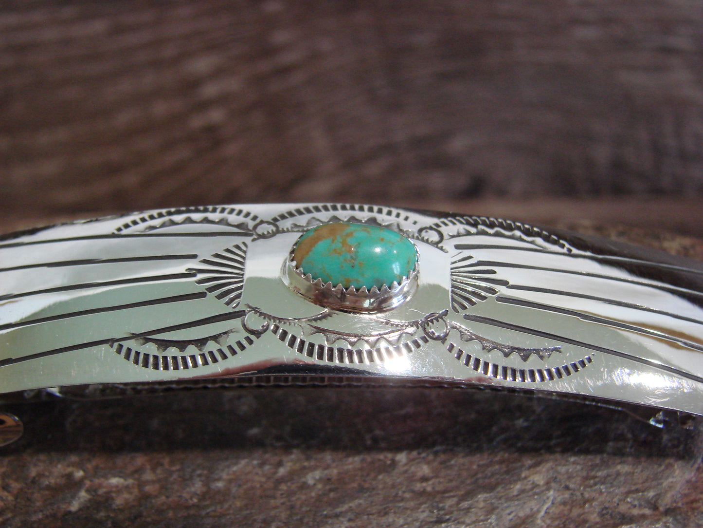 Native American Sterling Silver & Turquoise Hair Barrette by Begay