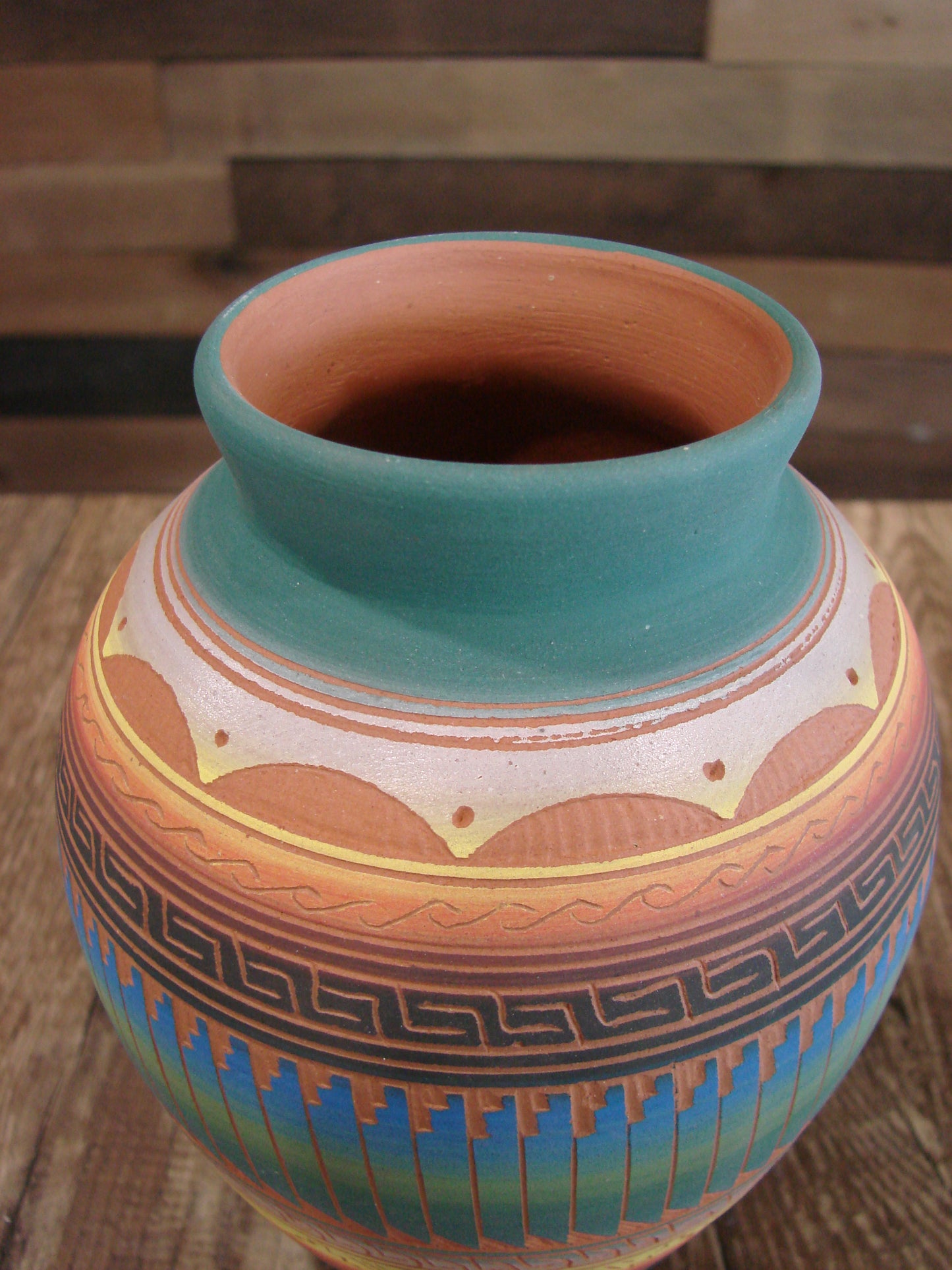 Native American Navajo Hand Etched & Hand Painted Pottery - SAM