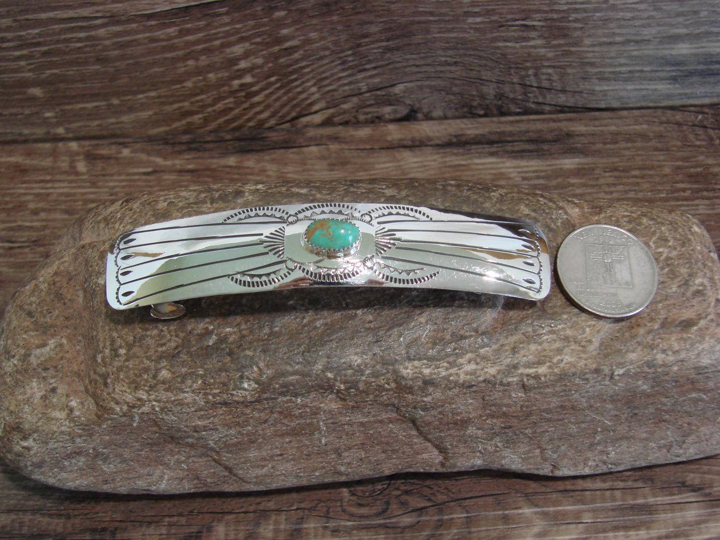 Native American Sterling Silver & Turquoise Hair Barrette by Begay