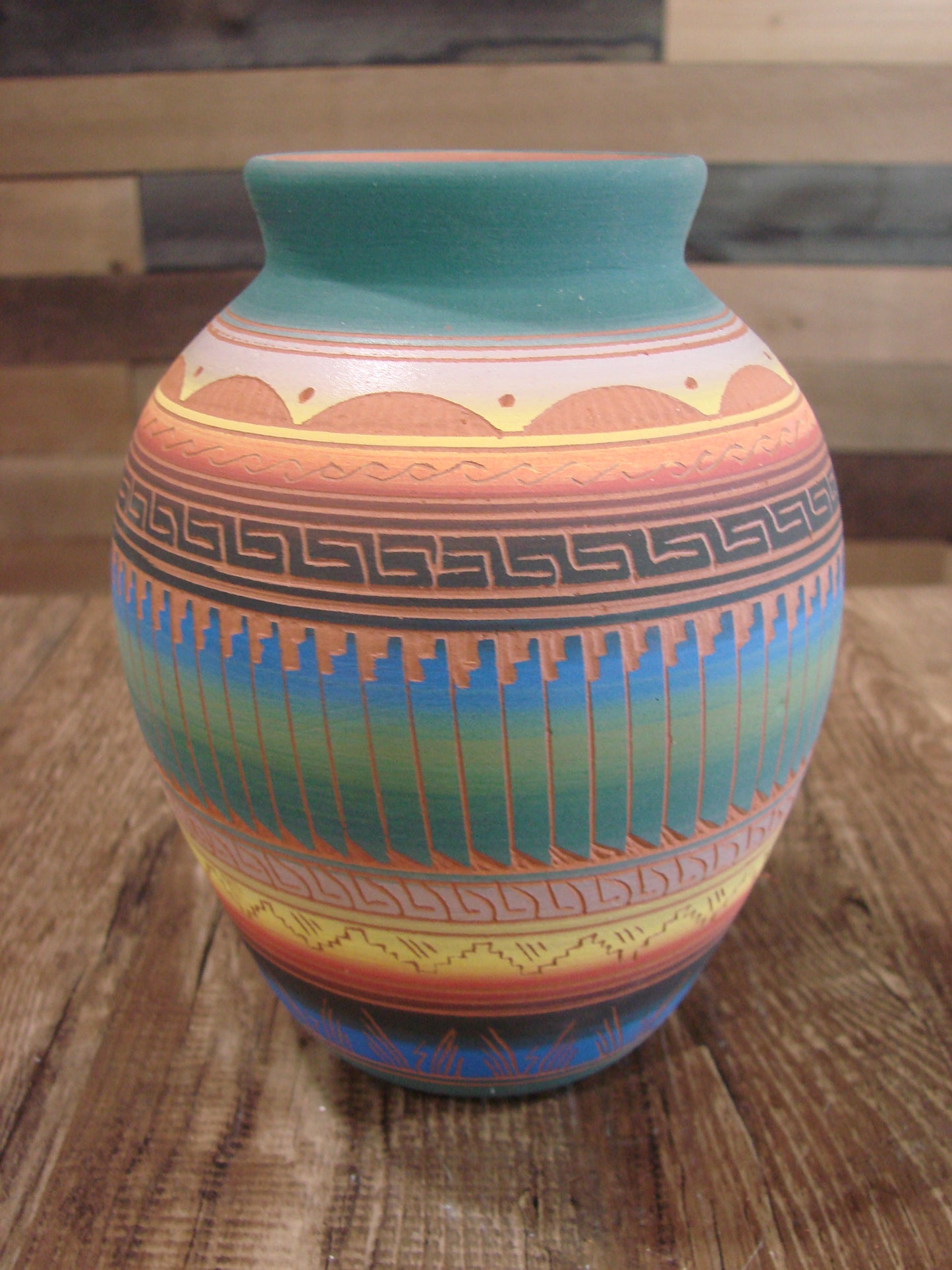 Native American Navajo Hand Etched & Hand Painted Pottery - SAM