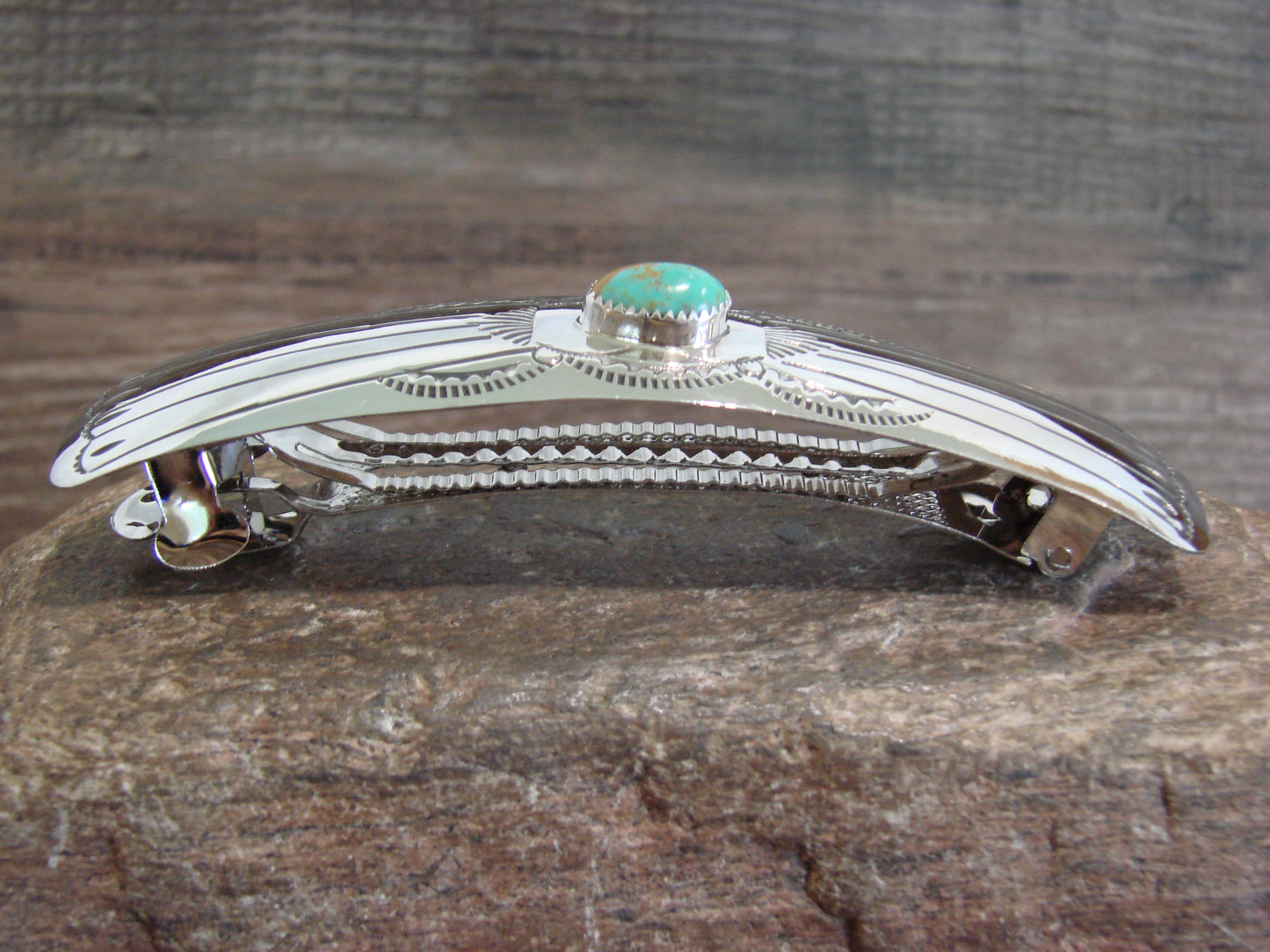 Native American Sterling Silver & Turquoise Hair Barrette by Begay
