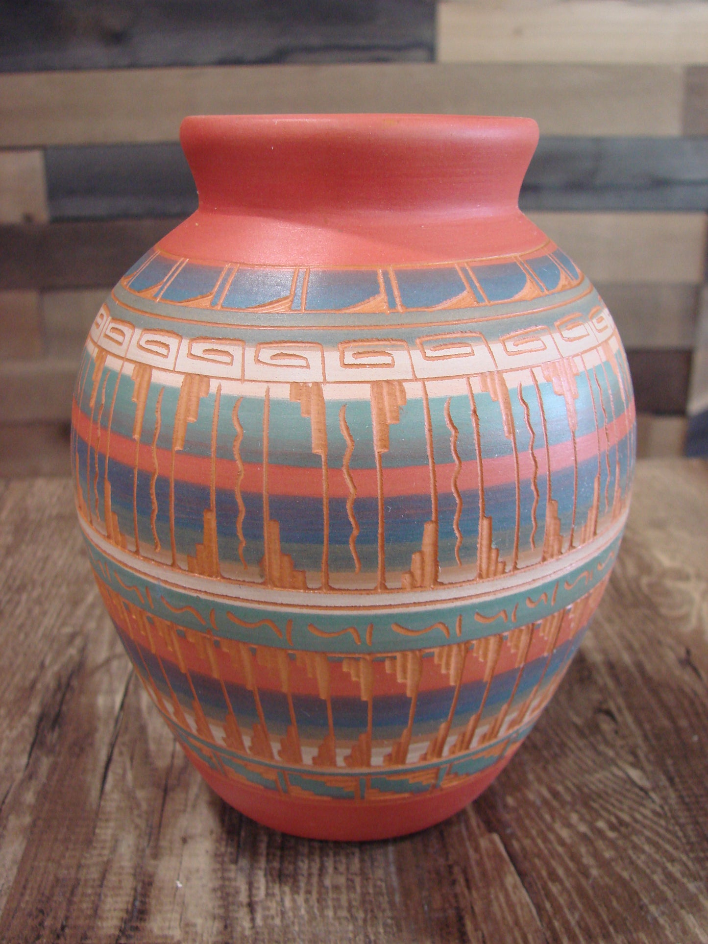 Native American Navajo Hand Etched & Hand Painted Pottery - EG