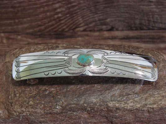 Native American Sterling Silver & Turquoise Hair Barrette by Begay