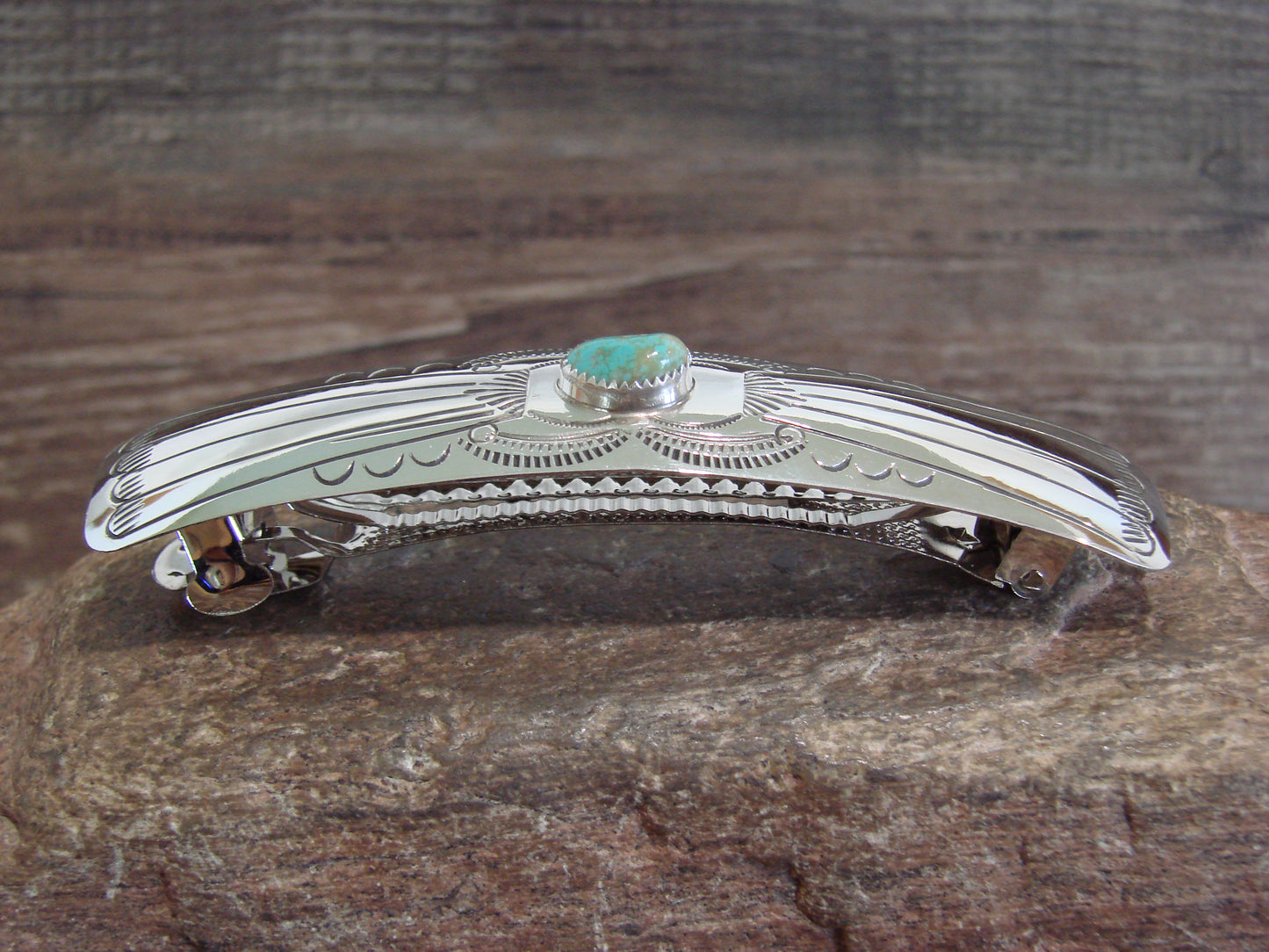 Native American Sterling Silver & Turquoise Hair Barrette by Begay