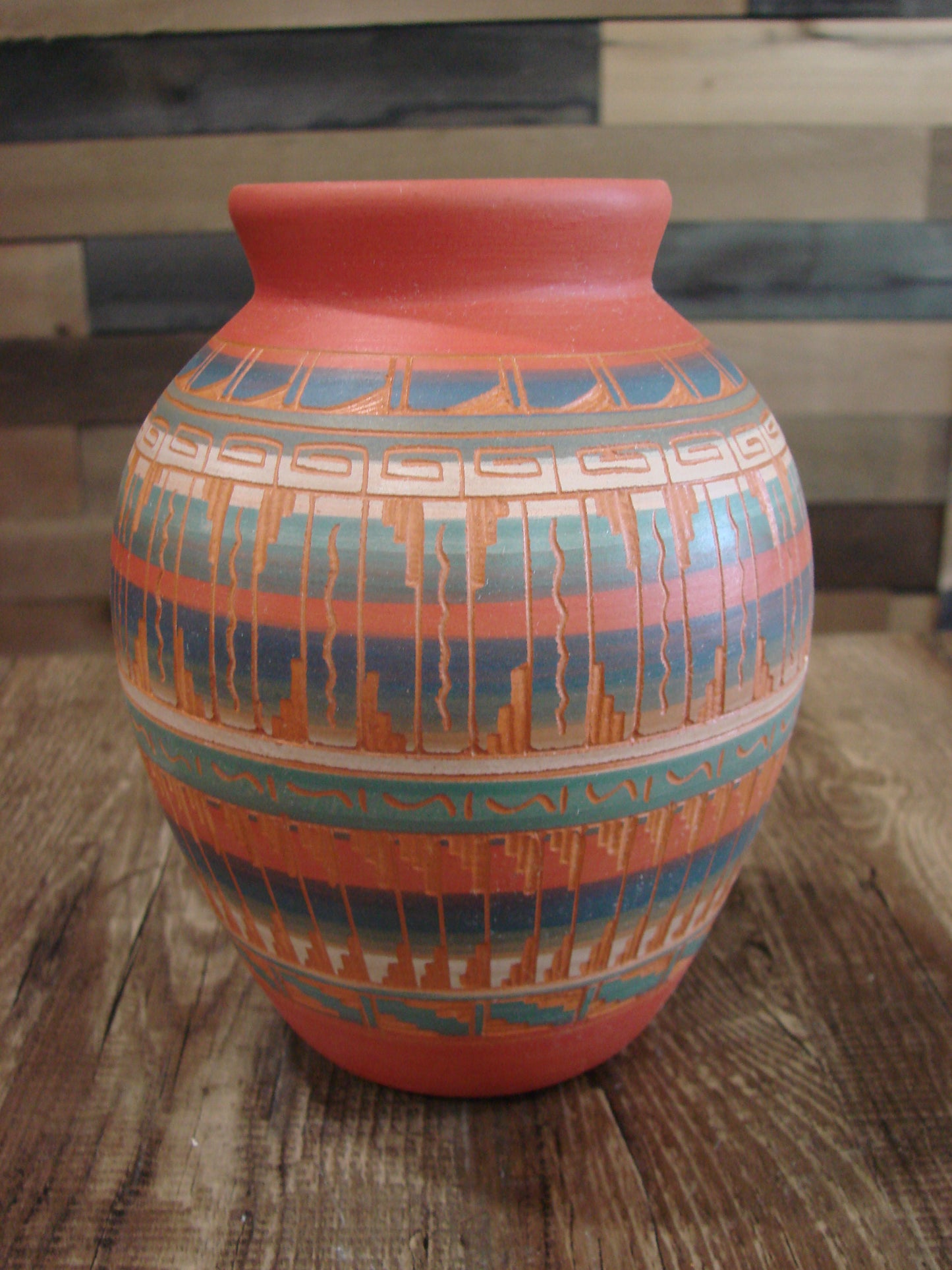 Native American Navajo Hand Etched & Hand Painted Pottery - EG