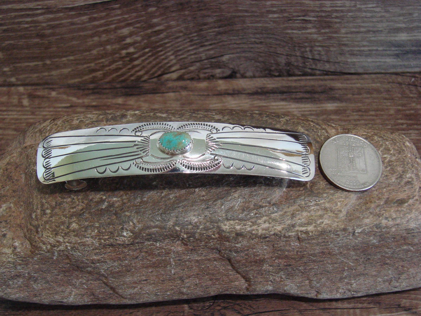 Native American Sterling Silver & Turquoise Hair Barrette by Begay