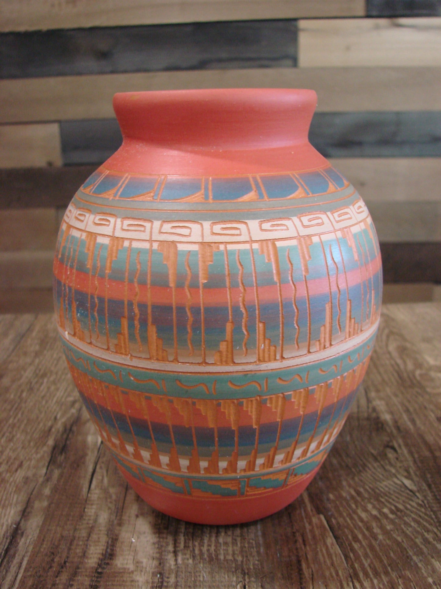 Native American Navajo Hand Etched & Hand Painted Pottery - EG