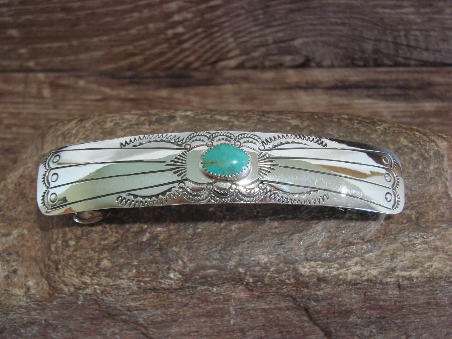 Native American Sterling Silver & Turquoise Hair Barrette by Begay