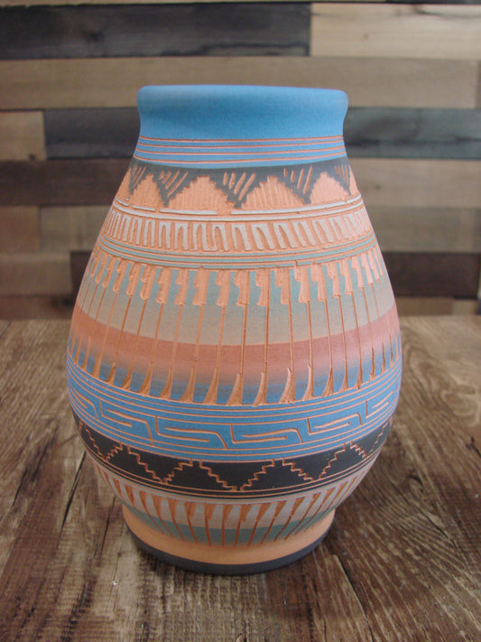 Native American Navajo Hand Etched & Hand Painted Pottery - Charlie