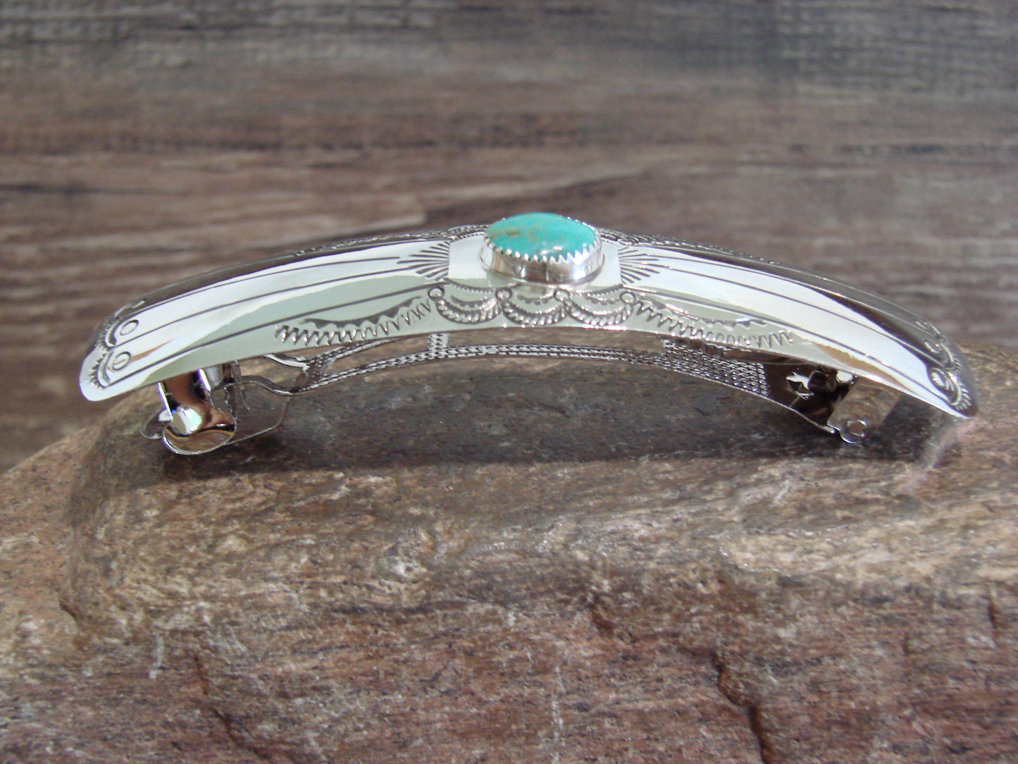 Native American Sterling Silver & Turquoise Hair Barrette by Begay