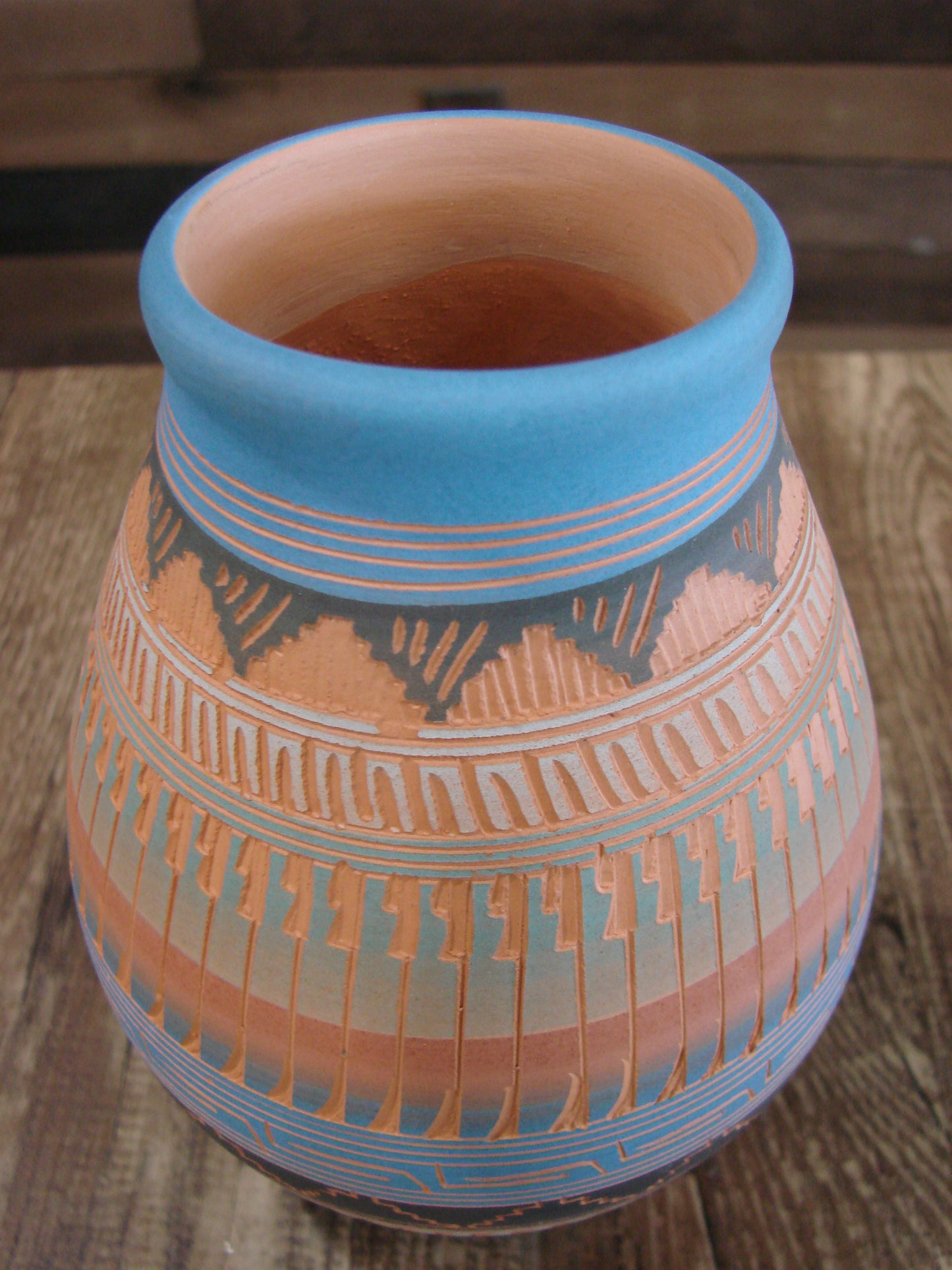 Native American Navajo Hand Etched & Hand Painted Pottery - Charlie