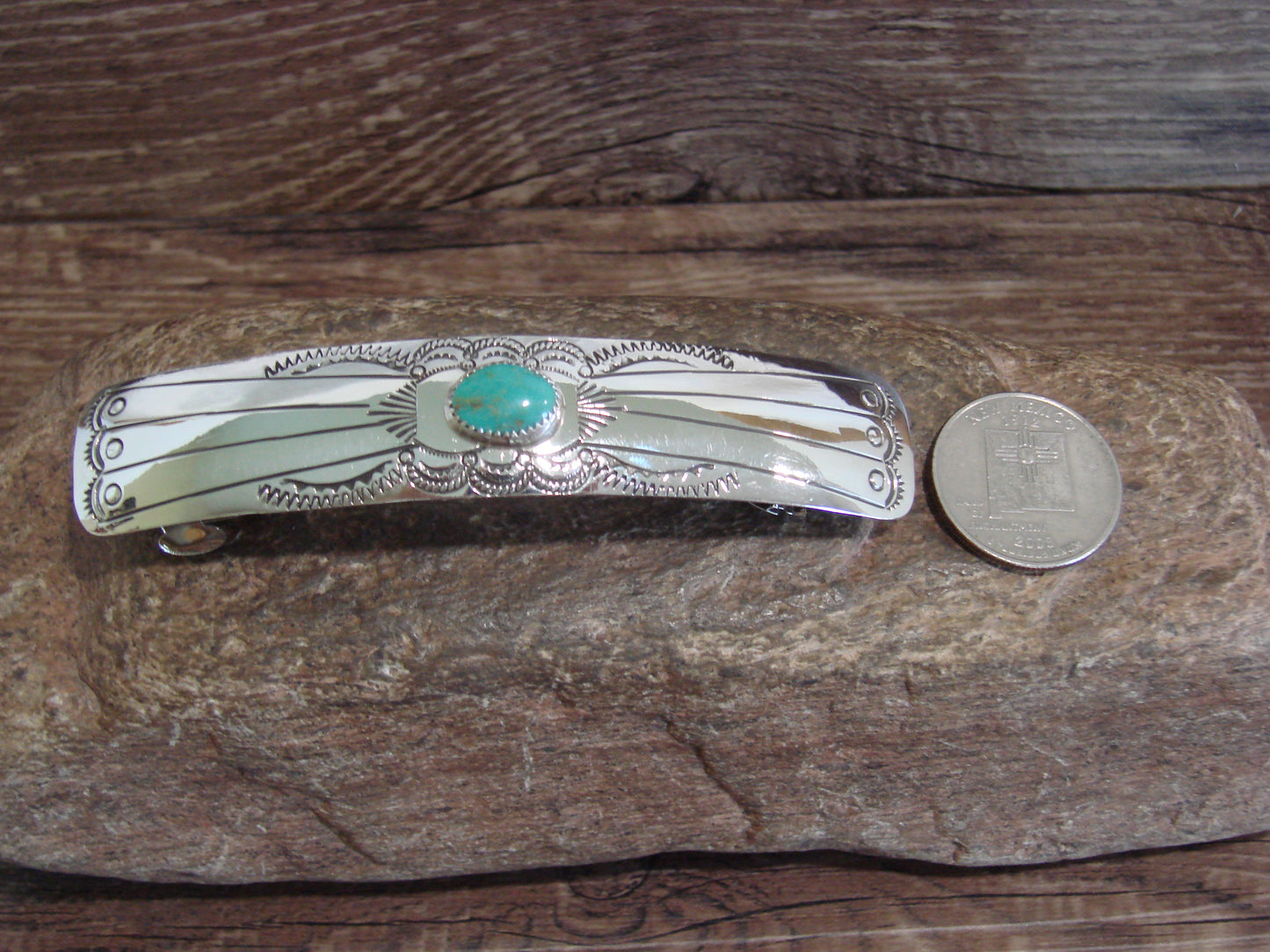 Native American Sterling Silver & Turquoise Hair Barrette by Begay