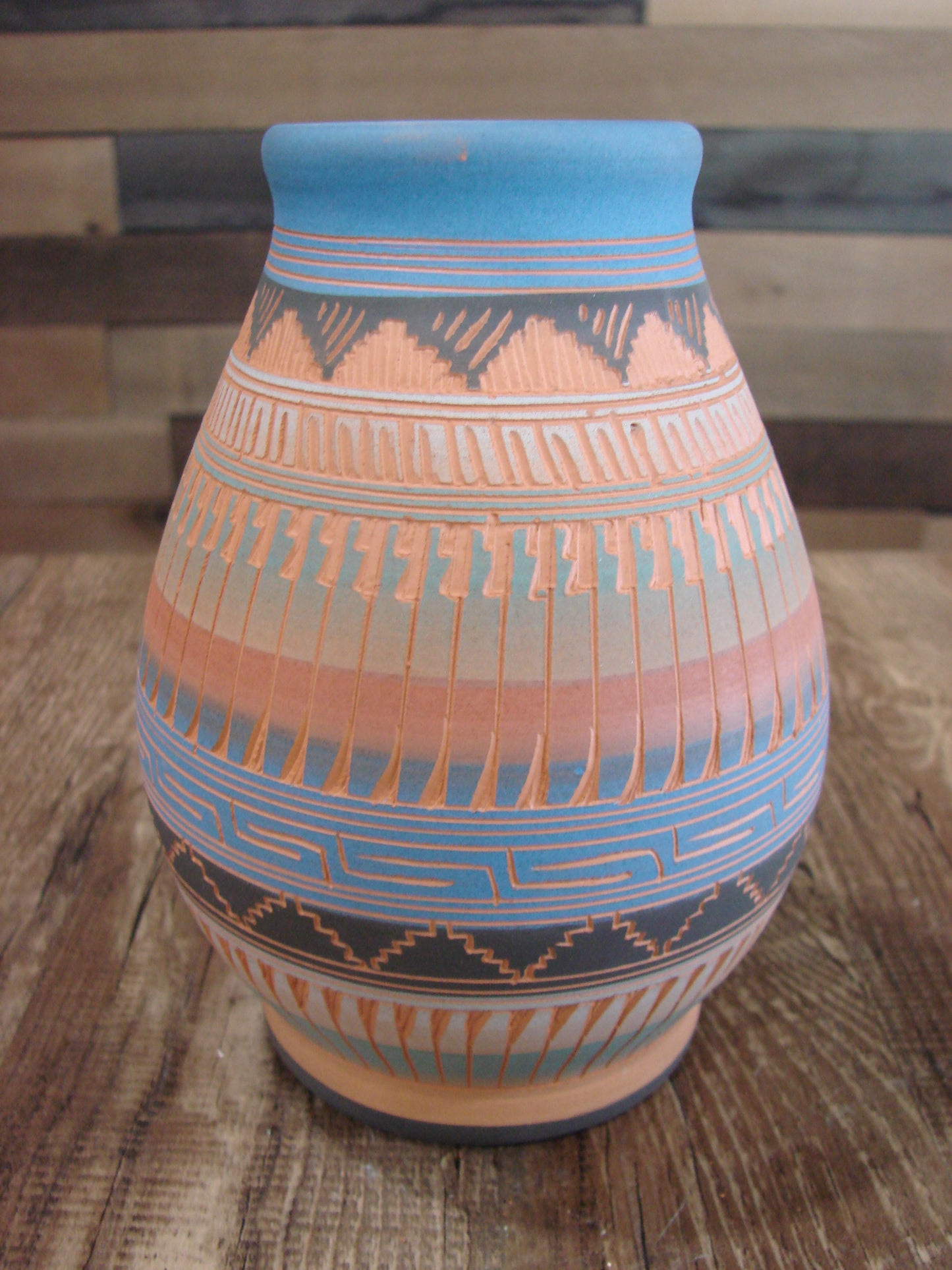 Native American Navajo Hand Etched & Hand Painted Pottery - Charlie