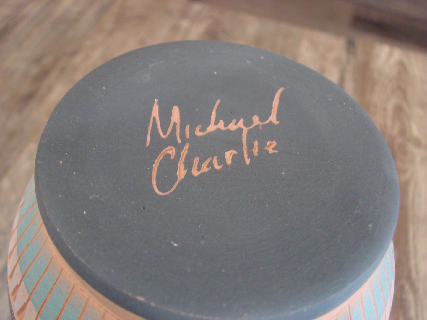 Native American Navajo Hand Etched & Hand Painted Pottery - Charlie