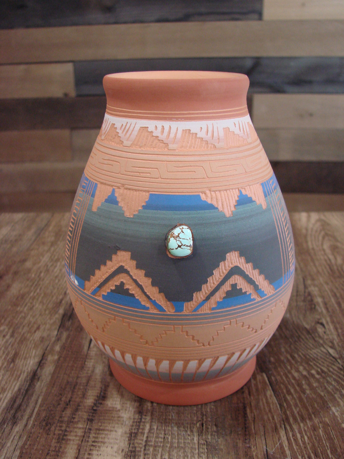 Native American Navajo Hand Etched & Hand Painted Pottery - Charlie