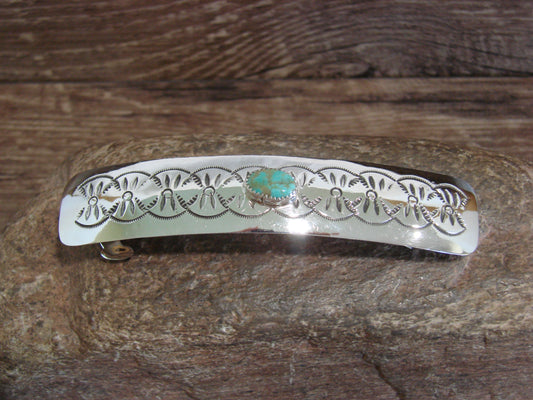 Native American Sterling Silver & Turquoise Hair Barrette by Begay