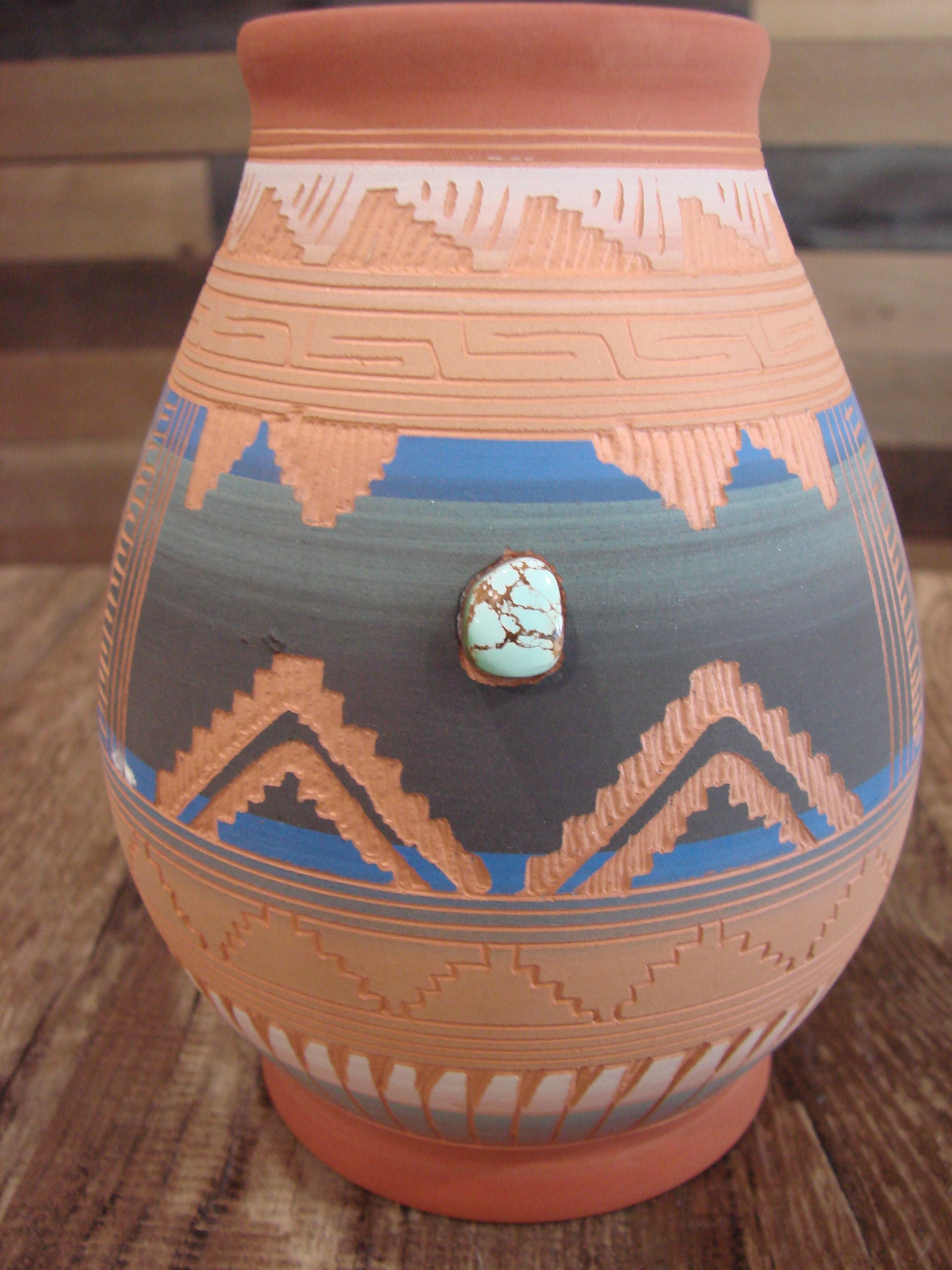 Native American Navajo Hand Etched & Hand Painted Pottery - Charlie