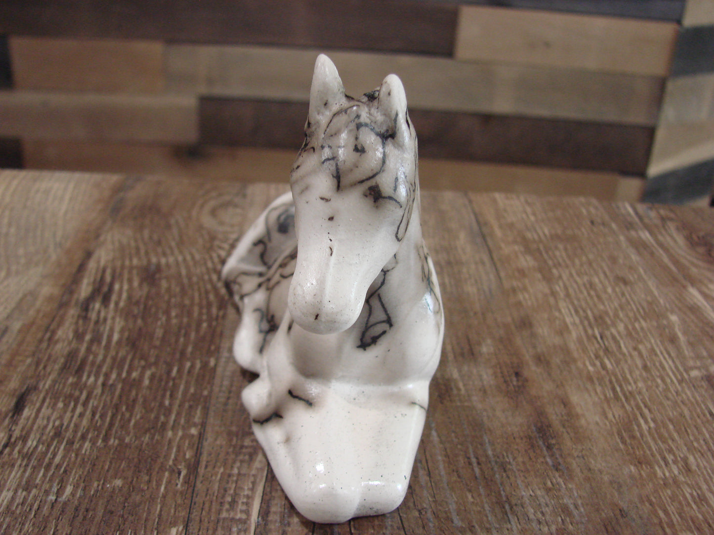 Native American Horse Hair Laying Horse Sculpture Pottery by Vail