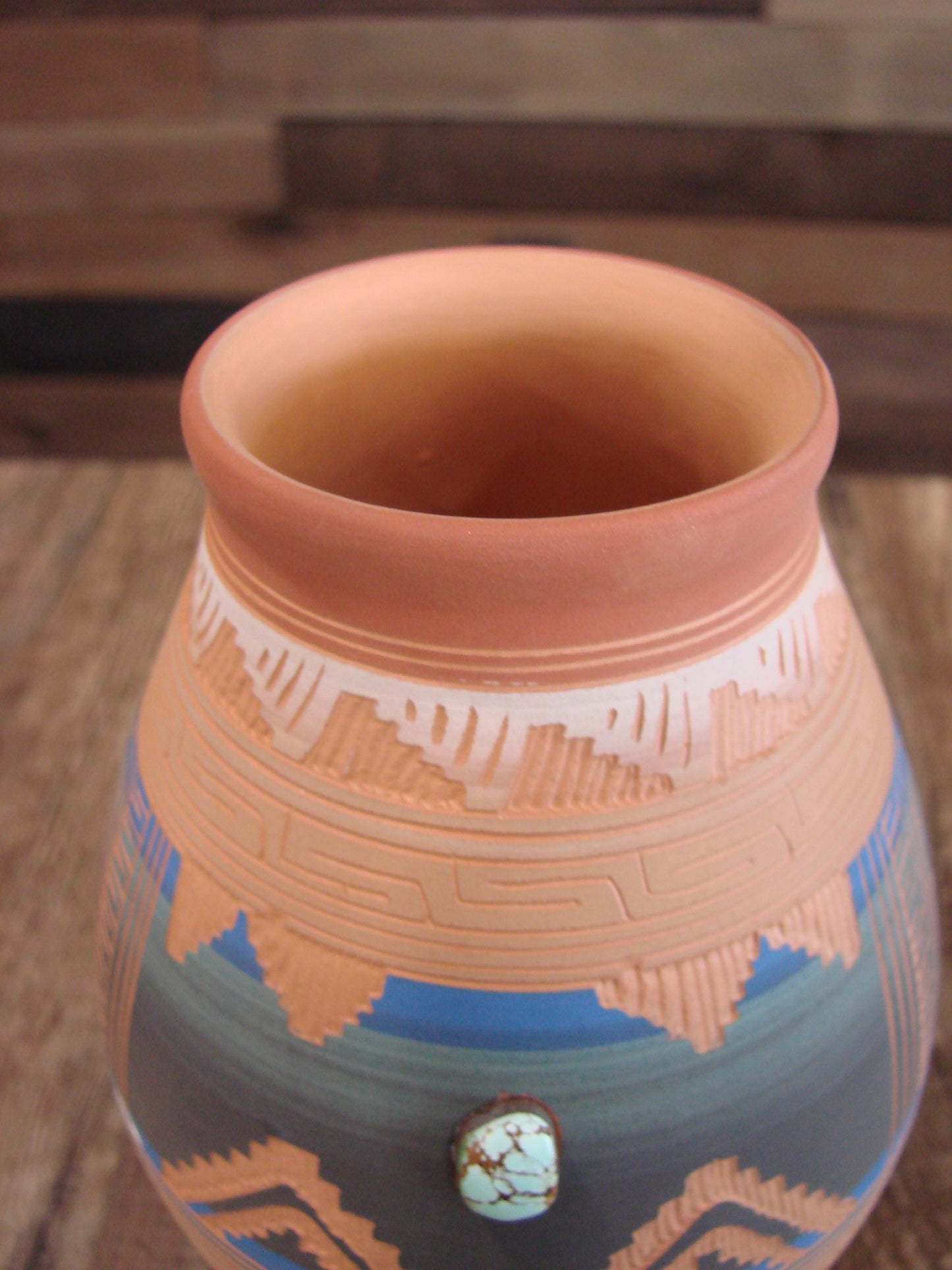 Native American Navajo Hand Etched & Hand Painted Pottery - Charlie