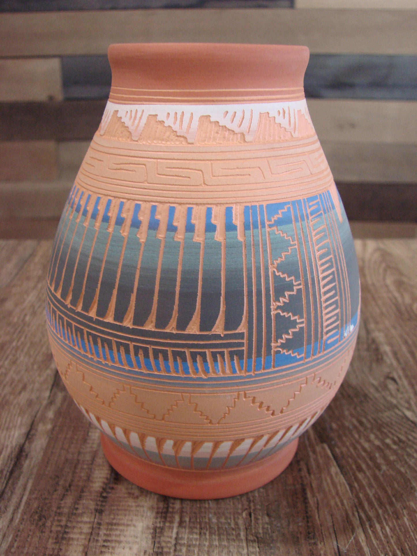 Native American Navajo Hand Etched & Hand Painted Pottery - Charlie