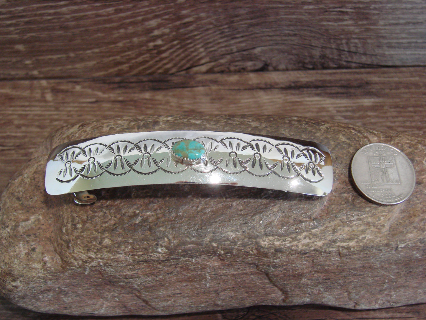 Native American Sterling Silver & Turquoise Hair Barrette by Begay