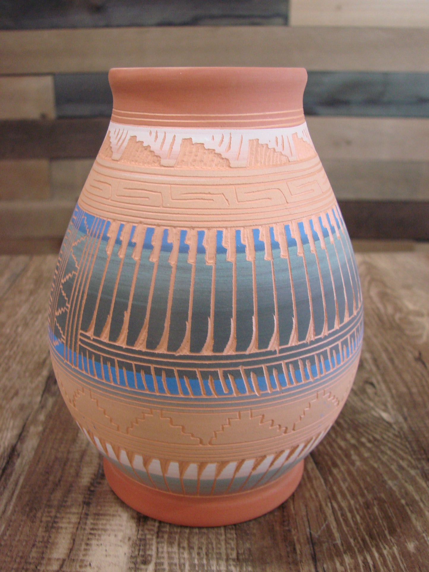 Native American Navajo Hand Etched & Hand Painted Pottery - Charlie